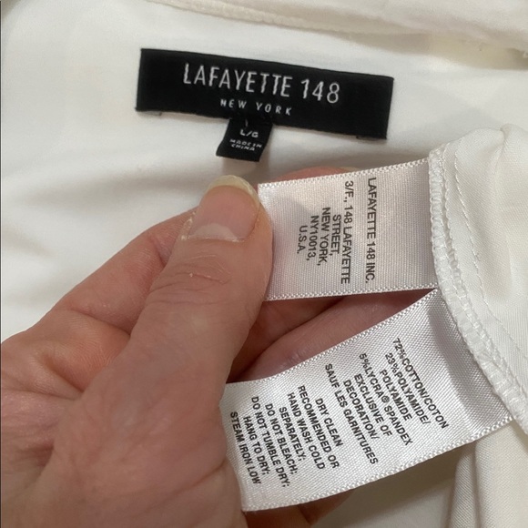 Lafayette 148 New York White Long Cotton Blouse Split Sides Size large - Picture 15 of 16